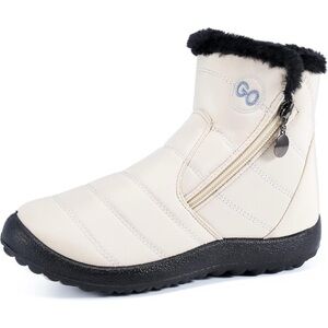 Kixshopping Womens Beige‎ Waterproof Fur Lined Winter Snow Ankle Boots 6.5